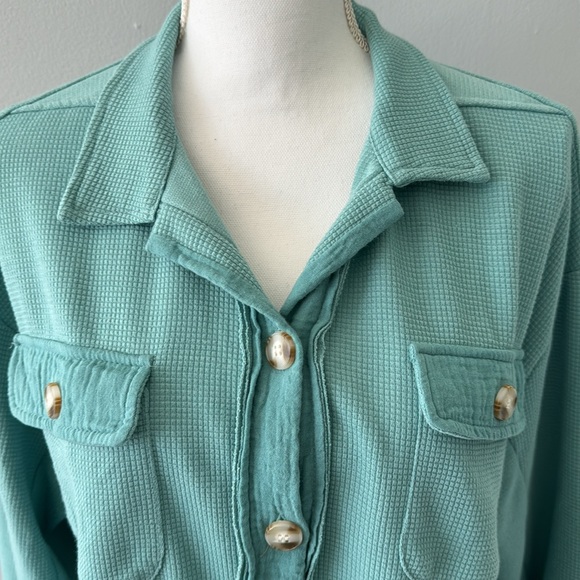 Waffle Knit Button Down Shirt - Picture 2 of 4